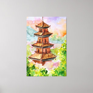 Japanese Pagoda in Autumn Forest Canvas Print