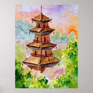 Japanese Pagoda in Autumn Poster