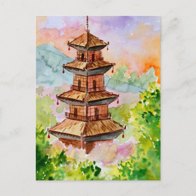 Japanese Pagoda in Spring Postcard (Front)