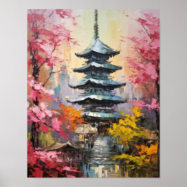 Japanese Pagoda Oil Painting Poster (Front)