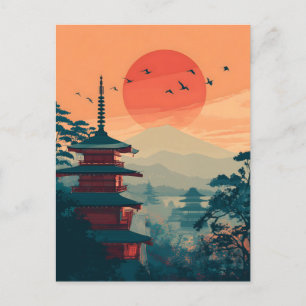 Japanese Pagoda vintage Postcard