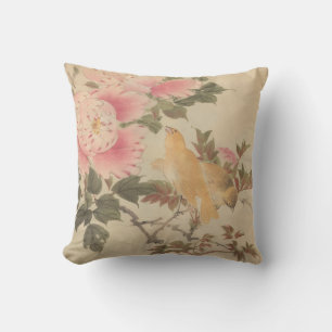 Japanese painting, beautiful flower and bird paint cushion