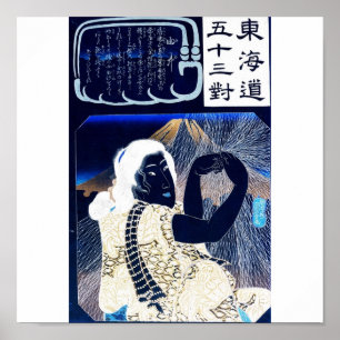 Japanese Painting of woman and Mt. Fuji c. 1800's Poster