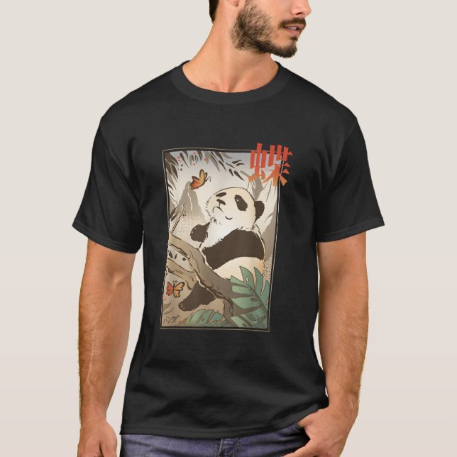 Japanese Panda Bear Japan Butterfly Animal Nature T-Shirt (Front)