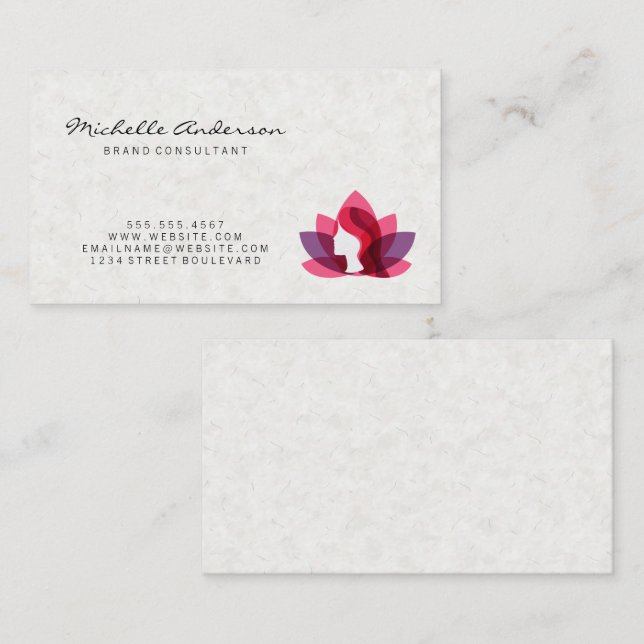 Japanese Paper Texture | Lotus Woman Business Card (Front/Back)