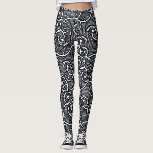 JAPANESE PATTERN BLACK AND WHITE Leggings