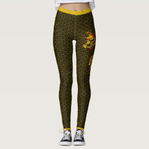 Japanese Pattern & Dragon Black Leggings
