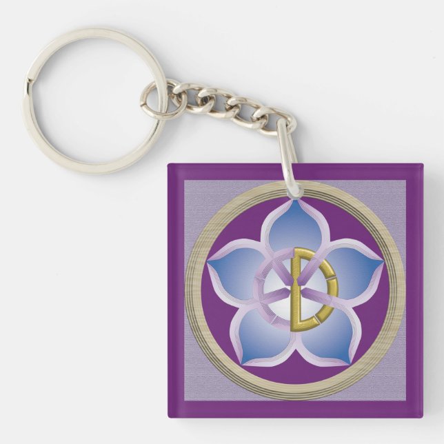 Japanese Pattern Initial [D] Large Kikyo Crest Key Ring (Front)