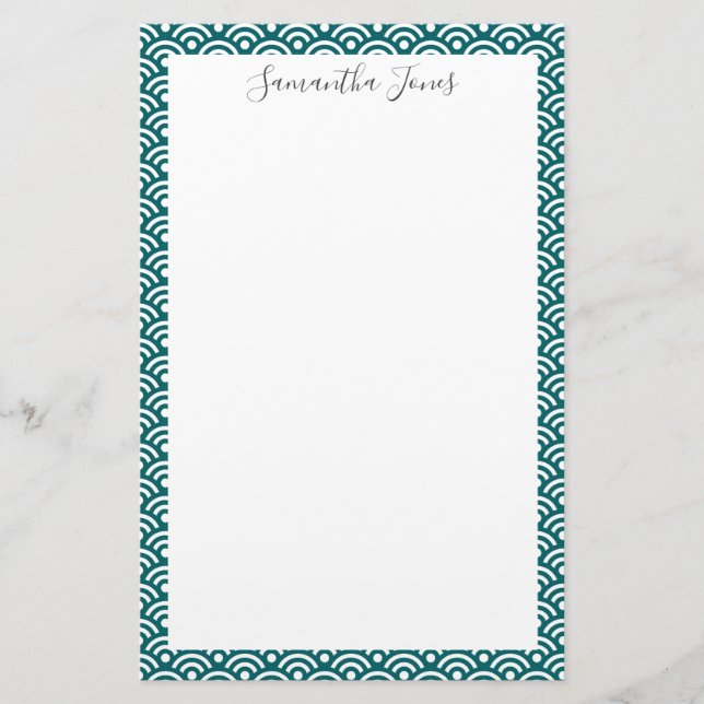Japanese Pattern Teal | Personalised Stationery (Front)