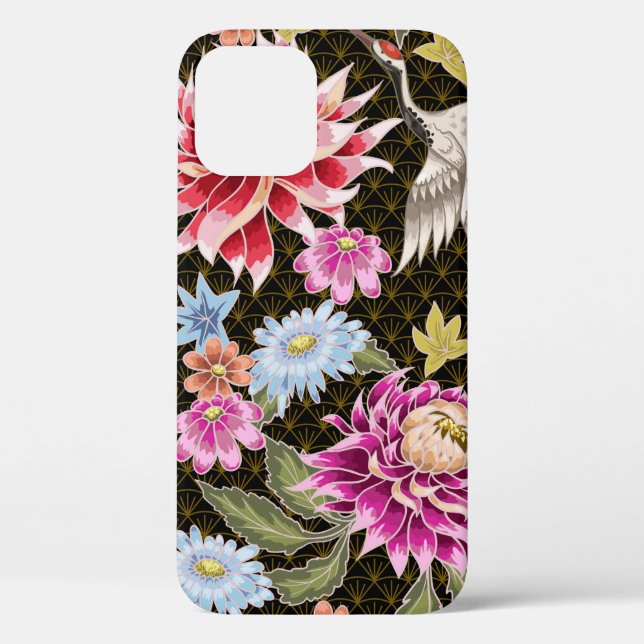 Japanese pattern with flowers and white cranes Case-Mate iPhone case (Back)