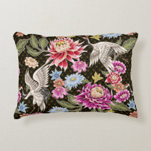 Japanese pattern with flowers and white cranes decorative cushion
