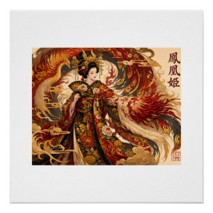 Japanese Phoenix Geisha Art Mythology Design Poster