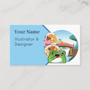 Japanese Picnic by the Bridge with Cat and Frog Business Card