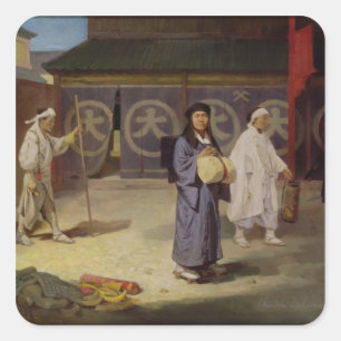 Japanese Pilgrim returning from Mount Fusi Yama Square Sticker