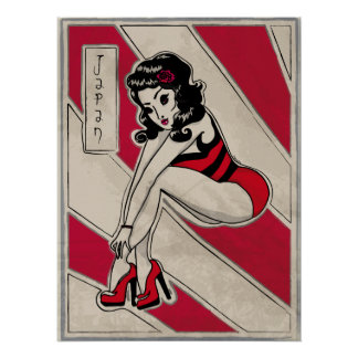 Japanese Pin Up on Heels Poster