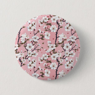 Japanese Pink Cherry Blossom Sakura Floral Spring 6 Cm Round Badge