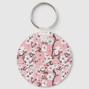 Japanese Pink Cherry Blossom Sakura Floral Spring Key Ring