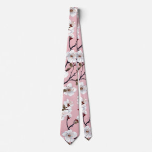 Japanese Pink Cherry Blossom Sakura Floral Spring Tie