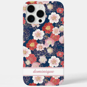 Japanese Pink Floral Pattern Monogrammed iPhone 16 Pro Max Case