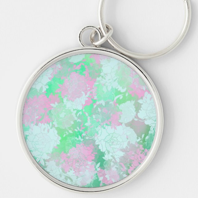 Japanese pink,flowers patterns key ring (Front)