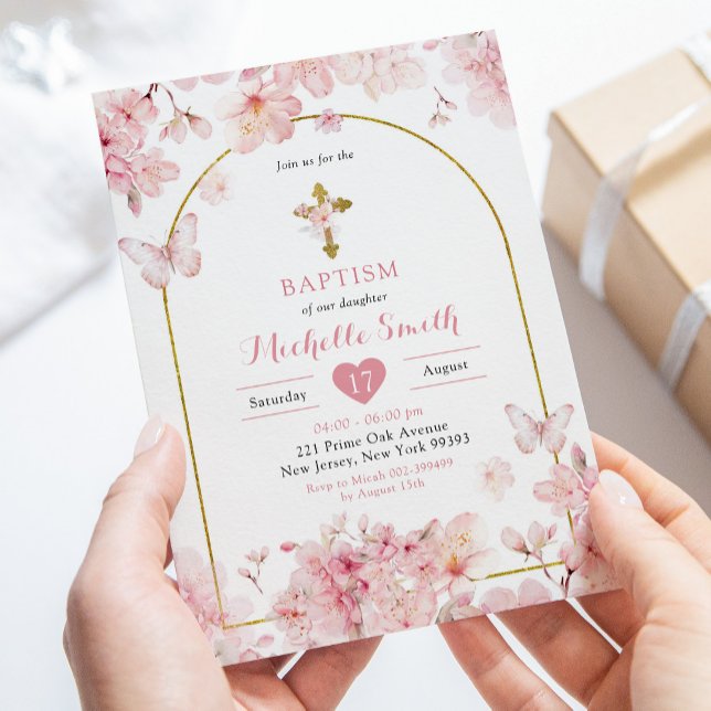 Japanese Pink Sakura Cherry Blossom Baptism Invitation (Creator Uploaded)
