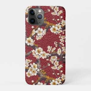 Japanese Plum Blossom Coral Cream Burgundy Pattern Case-Mate iPhone Case