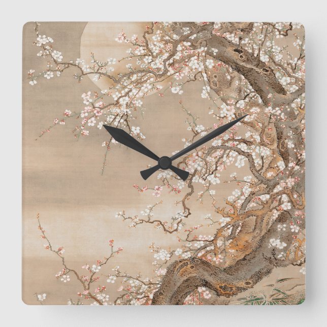 Japanese Plum Blossoms Square Wall Clock (Front)
