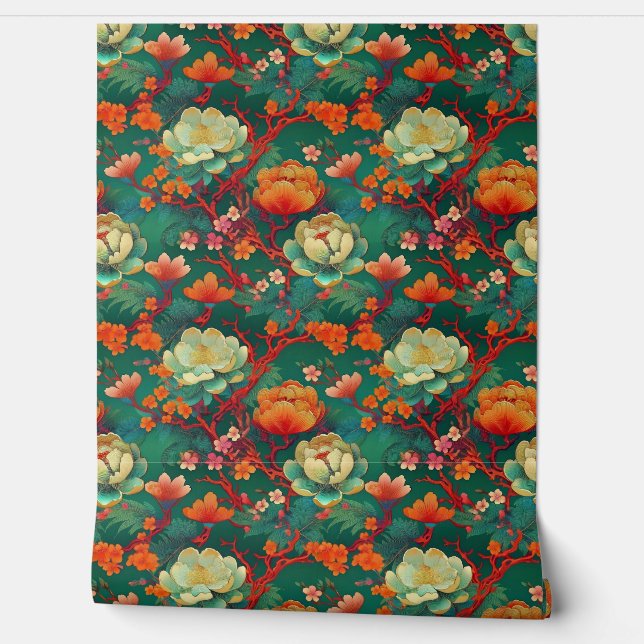 Japanese ponies on emerald wallpaper (Unrolling)