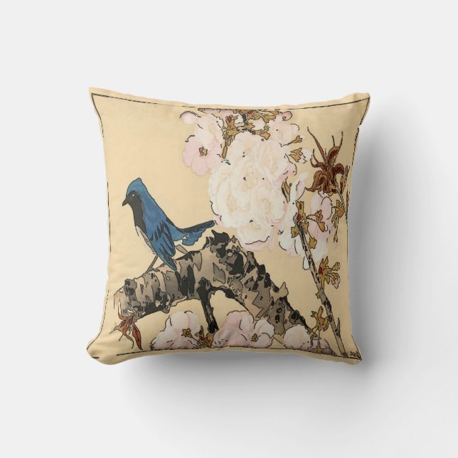 Japanese Print, Blue Bird Cushion (Front)