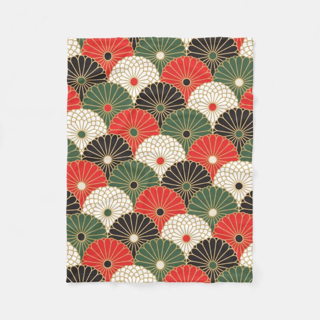 Japanese print design - kimono pattern fleece blanket (Front)