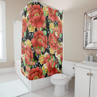 Japanese print design - kimono pattern shower curtain