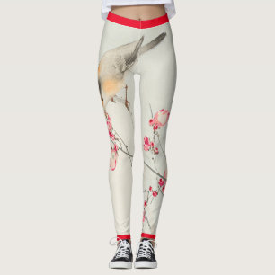 JAPANESE PRINT OF BIRD & CHERRY BLOSSOMS Leggings