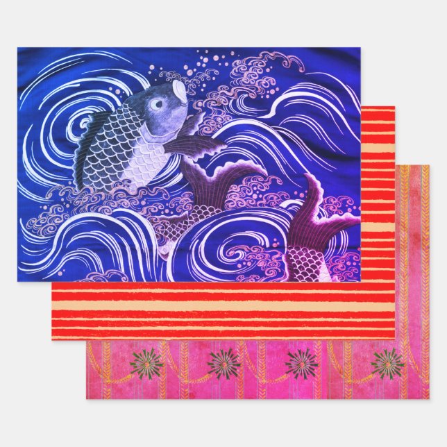 JAPANESE PRINT OF CARP IN WATER Wrapping Paper (Set)