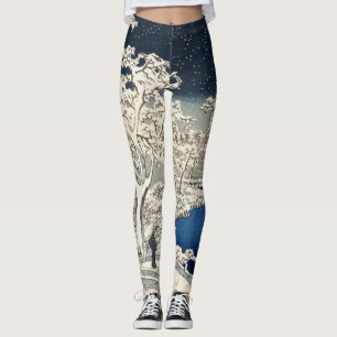 JAPANESE PRINT OF SNOW FALLING PRINTED Leggings