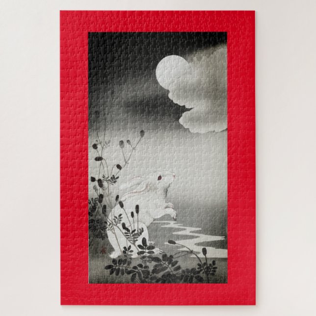 Japanese Print Rabbit Regards the Moon Puzzle (Vertical)