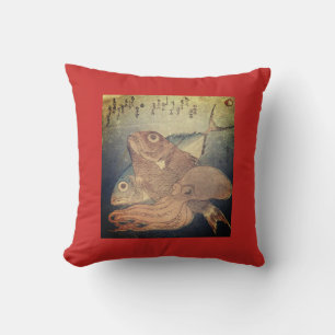 JAPANESE PRINT W/ MONOGRAM Throw Pillow