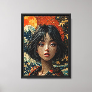 Japanese Psychedelic Woman – Moon & Wave Canvas Print