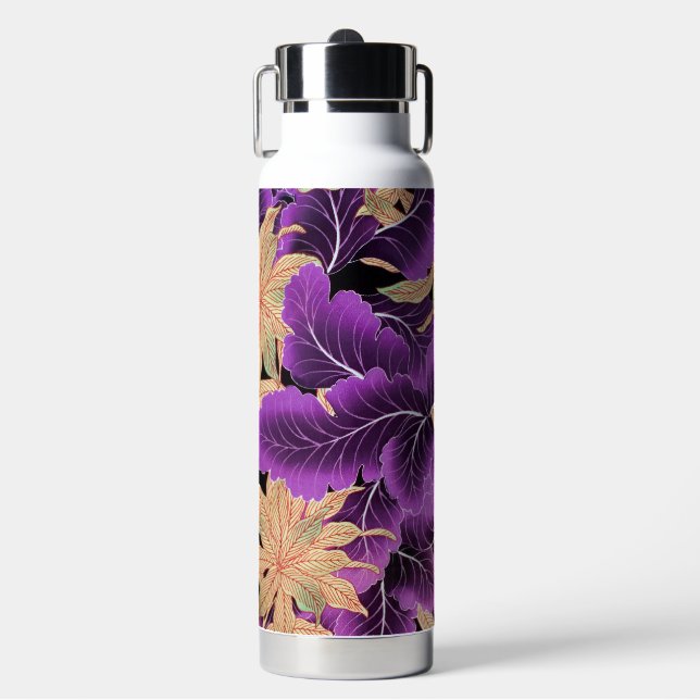 Japanese Purple Leaf Design Water Bottle (Front)