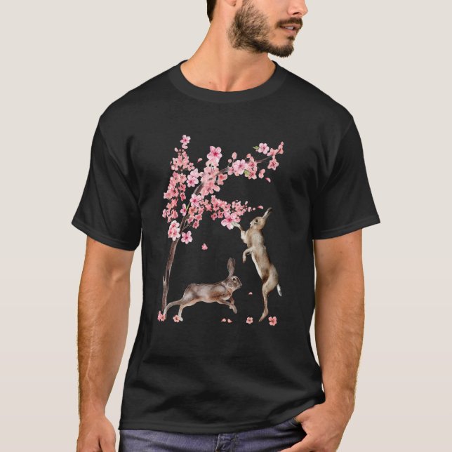 Japanese Rabbit Cherry Blossom Flower Sakura Tree  T-Shirt (Front)