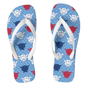 Japanese rabbit print, blue with red and white jandals