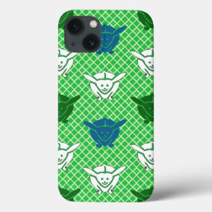 Japanese rabbit print, green, blue and white iPhone 13 case