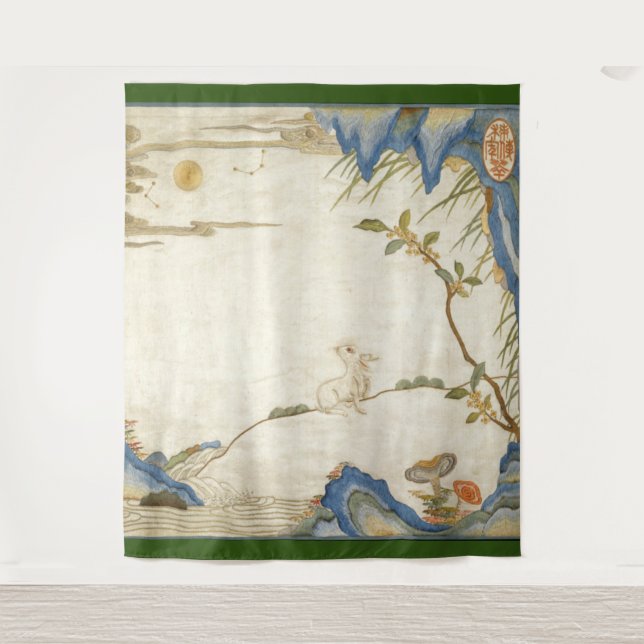JAPANESE RABBIT REGARDING THE MOON Tapestry (Front)