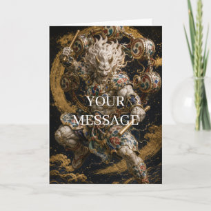 Japanese Raijin Thunder God Gold Art Personalized Card