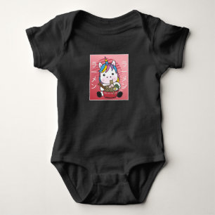 Japanese Rainbow Unicorn Loves Ramen Pasta Baby Bodysuit