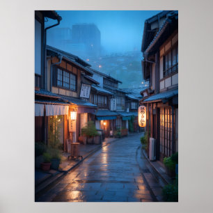 Japanese Rainy Street Cozy Urban  Poster