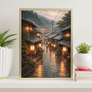 Japanese Rainy Street Poster   Kyoto Night Wall