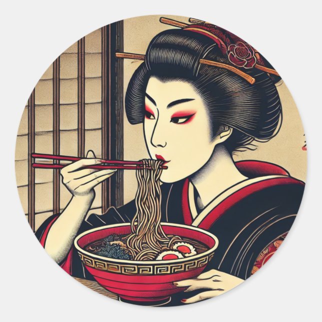 Japanese Ramen Kabuki KImono Ukiyoe Classic Round Sticker (Front)