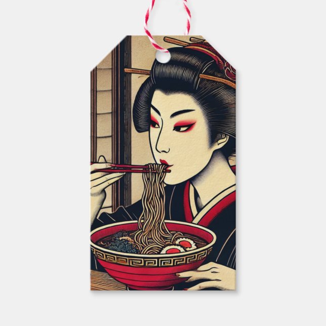 Japanese ramen kimono ukiyoe gift tags (Front)