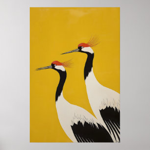 Japanese Red-Crowned Cranes Art Print Minimalist