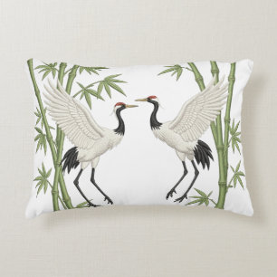Japanese Red-Crowned Cranes Embroidery Bamboo gift Decorative Cushion
